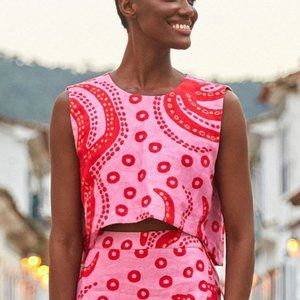 FARM Rio - Octocool Pink/Red Octopus Linen Open Back Crop Top - Size XS